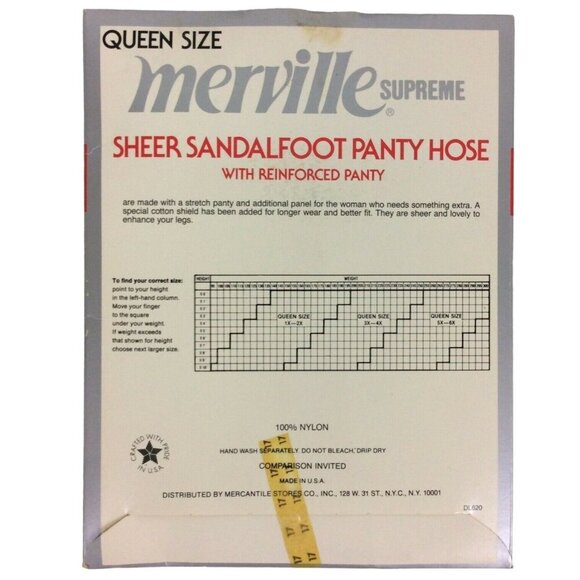 Merville Supreme Pantyhose 1X-2X Pecan Brown Sheer Sandalfoot Vtg 80s - Picture 2 of 3